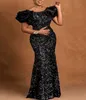 Etnische kleding Afrikaanse lange zeemeermin jurk vrouwen o nek ruches splice splice korte mouw gewaden mode sexy elegante maxi jurk 230227