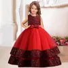 Vestidos da menina Nova lantejoulas meninas infantis elegante casamento pérola pétala menina vestido princesa festa beleza concurso sem mangas rendas tule 3-12 anos