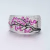 Wedding Rings Plated Silver Color Engagement Anniversary Plum Branch Ring Party Jewelry Gift Women Men Size 5-11