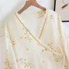 Women's Sleepwear Fdfklak Spring Crepe Kimono Long Sleeve Home Clothes Female Sleepwear Gauze Cotton V-Neck Home Suit Women's Pajama 230227
