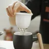 Mugs 300ml Black Zen Ceramic Tea Cup With Wood Handgrip Milk Coffee Mug Office Master Cups Filter Drinkware Gift Box Package