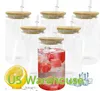 US Warehouse Sublimation Mason Jar Clear 12 oz 16 oz Glass Straight Tumbler Glass Sublimation Cups with Splash-proof Lid and Straw Reusable Drinking tt0227