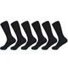 Herrstrumpor 6 par svarta strumpor Herrarnas solida färgkammade bomullsklänningsstrumpor Högkvalitativ långhöst och vinterstrumpor för män Z0227