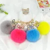 Keychains Cute Mini Fur Ball Keychain Fluffy Faux Pompom Key Chain Rhinestone Pearl Pendant For Women Bag Car Rings
