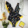 Сексуальные бикини-купания для бикини 2022 New Ruffle Print Floral One Piece Off The Alwswear Женщины Сплошная глубокая пляжная одежда для купания для купальника монкин