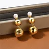 New Light Luxury Stud Round Pearl Letter Gold Beads Long Pendant Earrings Advanced Fashion Temperament Female Jewelry Gift