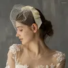 Coiffes Femmes Une Couche De Mariage Blusher Voile Ruban Bowknot Avec Peigne Coiffe Élégant Merveilleux Vérifier Rétro Vintage Lady Ivoire