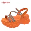 Sandales Aphixta 2022 65cm cristaux orange sandales femmes plate-forme réglable talons hauts compensés bande élastique talon compensé sandale d'été Z0224