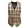 Men's Suits Luxury Fashion Men's Plaid Western Slim Fit Wedding Groom Dress Three-piece Suit Jacket Pants Vest