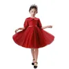 Flickans klänningar 2023 Baby Girl New Year Red Dress Toddler Dop Princess Ball Gown 1st Birthday Dresses Spädbarn Lysta Big Bow Vestido