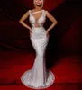Sexy Evening Dresses Sleeveless V Neck Straps Pearls Beaded Appliques Sequins Floor Length Celebrity Diamonds Formal Prom Dress Plus Size Gowns Party Dress