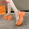 Sandallar Aphixta 2022 65cm Turuncu Kristaller Sandalet Kadın Platformu Ayarlanabilir Kama Yüksek Topuklu Elastik Bant Kamaları Topuk Yaz Sandal Z0224