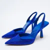 Luxury Sexy Women Mules High Heels Shoes Sandals ￤kta l￤derfest br￶llopskl￤nningskor Designer Fashion Lady Stiletto Heel Plus Size 35-42
