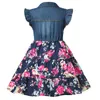 Flickans klänningar Girls denim Floral Dress Summer Party Dress with Belt Children Flying Short Sleeve Casual Clothing Baby Girl Kids Fashion Outfit 230227