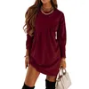 Casual Dresses Elegant Woman Dress Fomal For Women Solid Long Sleeve Irregular Round Neck T Shirt Loose Female