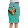 Skirts KYKU Ferry Women Clouds Pencil Ocean Print Skirt Travel Sundresses Office Ladies Womens Vintage Anime Fashion