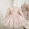 Robes de fille Robe de bal de fête pour enfants Perles Paillettes Conception Enfants Mariage Anniversaire Baptême Prom Princesse Tutu Robe Pour Noël Eid A2081 W0224