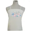 Camisoles & Tanks 2023 Chinese Hanfu Shirts Flower Embroidery White Tops Cropped Top Sexy Sleeveless Vest Oriental Shirt