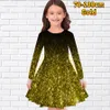 Mädchenkleider Kleines Mädchen Mode Lässiger Langarmrock Rundhals Midirock Knierock Schöner Prinzessinnenrock Herbst Bedrucktes lockeres Kleid 230227