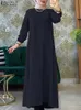 Ubranie etniczne Zanzea Solid muzułmańska sukienka modowa Kobiet One -długi rękaw Sundress Elegancki vintage szat Turkish Abaya Kaftan Isamic 230227