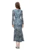 Women's Runway Dresses Scoop Neckline Long Sleeves Printed Elegant Fashion Mermaid Vestidos