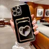 حالات جيب Pling Mirror Pocket لـ iPhone 15 14 Pro Max 13 12 11 X XR 8 7 Plus TPU Sloy Slot Slot Slot Heart Love Metallic Plating Wine Hole Phone Cover