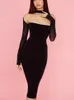 Casual Dresses Sanches Double Layers Mesh Sexig Summer Dress Women Strapless Long Sleeve BodyCon Midi Solid Elegant Party Clubwear 230227