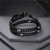 Charm Bracelets Genuine Leather Bracelet Bangle Skull Cuff Rope For Women Natural Tiger Eyes Agat Braided 2 Layers Stone Jewelry B452