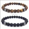 car dvr Beaded Strands Men Tiger Eye Beaded Bracelets Women Strand Healing Crystal Gorgeous Stretch Semiprecious Stone Jewelry Drop Delivery Dhn06