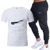 2023 Mens Tracksuit Trend Plain Simple Jackets Suit Round Neck Casual T-shirt Thin Trousers Casual Two-piece Set