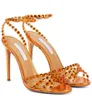 Marca de luxo verão tequila couro feminino sandálias sapatos de tiras de tiras de gladiador