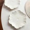 Bowls Solid Color Relief Lotus Shape Ceramic Bowl French Simple Vintage Breakfast Dinner Plates Dessert Plate Home Tableware