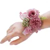 Bracelets De Charme Fleur Poignet Corsage Boutonnière Rose Artificielle Et Oeillet À La Main En Soie Pour Fleurs De Mariage Accessoires Costume De Bal