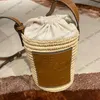 Beroemde designer Damestas Merk uitgehold stro totte tas Modepapier geweven tas zomer strand handtas bucket Bag G230223