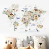 Wall Stickers Cartoon Large World Map Animals Wildlife Watercolor Vinyl Decals Print Kids Room Playroom Interior Home Decor 230227