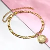 Anklets Fashion 5mm Gold Color Initial Letter Pendant Charm Stainless Steel Figaro Chain Anklet Bracelet For Women Girls Jewelry DKA11