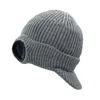 Bandanas hommes tricot Sboy chapeau lunettes bonnet épais Ski hiver chaud coupe-vent casquette avec visière bord élégant