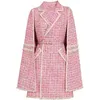 Chaquetas de mujer MoaaYina Diseñador de moda Otoño Invierno Ropa de abrigo de tweed rosa Cuello vuelto Fajas Capa Abrigo Abrigo 230225