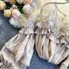 Women's Blouses WDMSNA French Style Round Neck Blouse Female Mesh Stitching Lace Ruffled Blusas Femininas Puff Sleeve Chiffon Shirt Ladies