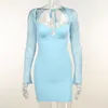 Sexy Strapless Hollow Out Ruched Mini Dress For Women Robe Autumn Pearl Full Sleeve Bodycon Club Party Dress Vestido