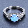 Wedding Rings Trendy Crystal Engagement Thin Ring Female White Blue Opal Round Stone Vintage Silver Color For Women Jewelry