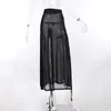スカートパンクブラックメッシュシアースカートダークゴシックグランジパッチワークアイレット包帯スプリットロングサマーセクシーなナイトクラブウェア