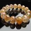 Strand 16mm Natural Copper Rutilated Quartz Crystal Armband för kvinnor och män stora runda pärlor Stretcharmband bara en