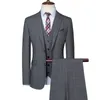 Erkek Suit Blazers Jacketvestpants Erkekler Lüks Takım Kore İnce İş Takım Gri Ekose Groomsman 3 PCS Set Drees Pantolon Yelek Blazer 230227