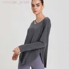 Designer Autumn and Winter Loose Yoga Suit Long Sleeve Running Training Sports Top Women's Buttock Cover-up Fitness T-shirt Blouse Lululemens Women