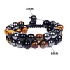 Strand 8mm män 7 chakra armband hematit tiger öga dubbel lager rad pulsera hombre hälsa skydd helande kristall armband