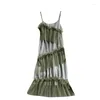 Casual Dresses 2023 Fashion Women Seaside Holiday Sexy Summer Mesh Green Dress Irregular Ruffled Suspender Beach Girl