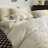 Bedding sets Nordic Brown Duvet Cover 3D Waffle Plaid Comforter Bedding Set Chic Fitted Bed Sheet Bed Linens Pillow Cases 220x240 Quilt Cover 230227