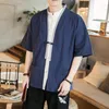 Vêtements ethniques Homme Cardigan Été Chemise À Manches Courtes Hommes Coton Lin Couleur Unie Kimono Style Chinois Lâche Casual Vintage Costumes