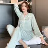Kvinnors sömnkläder Lisacmvpnel Pyjamas Spring and Autumn Ice Silk Thin Long Sleeve Suit Pyjamas 230227